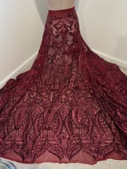 burgundy 4way stretch sequins Embroidery Mesh Lace fabric 50” Width 1 Yard