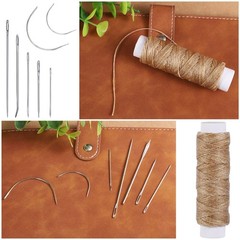 55Yards Waxed Thread with 7 Pcs Leather Needles for Hand Sewing 150D Khaki