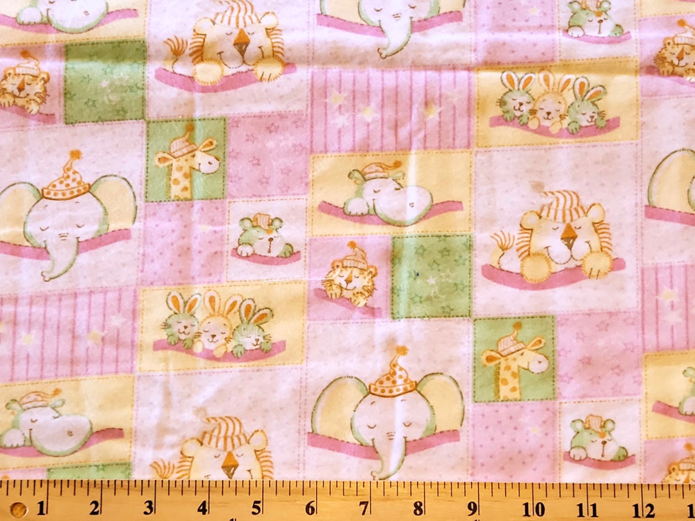 100% cotton pink flannel nursery baby animals 50″ wide x 1-1/4 yard