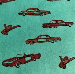 Retro Car Print Cotton Fabric 1/2 yard x 44″ Green & Red Vintage Quilting