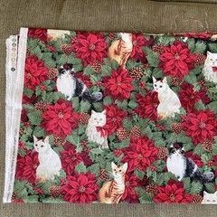 100% Cotton Sheeting Christmas Holiday Cats Kittens 1.5 yds. Hobby Lobby