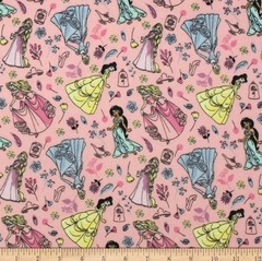 BTY Disney Charming Princess Cinderella Ariel Belle Flannel Fabric By The Yard