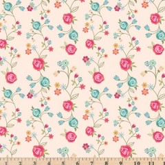 Calico Cowgirls Floral Vines Natural Fabric Poppie Cotton By Half Yard Cont Cut