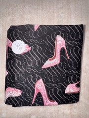 Vintage Fabric Lot Pink Shoes & Pink Brown Stripe Quilting Craft Sewing Remnants