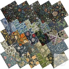 25 Pcs William Morris Cotton Fabric Squares, 10 x 10 Inch Floral Precut quilting