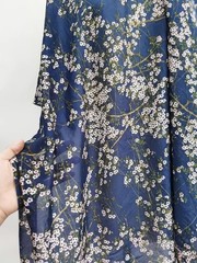 54” Wide By Yard Blue Floral Shirt Material Natural Silk Cotton Fabric Soft