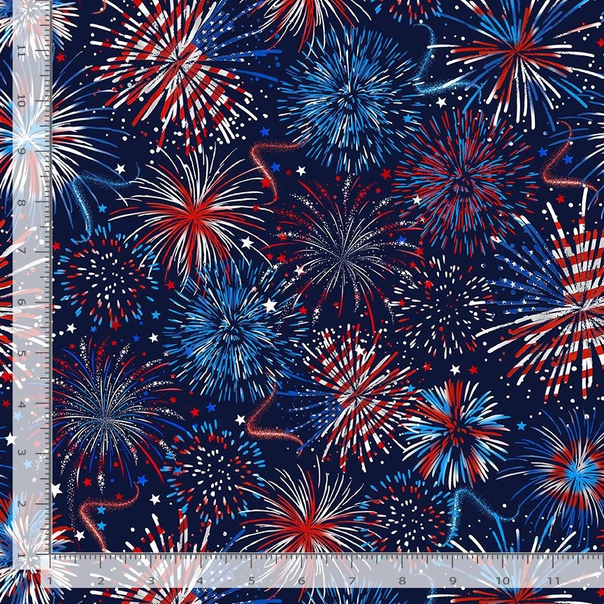 Patriotic Fabric | Red White Blue Fireworks | Timeless Treasures YARD