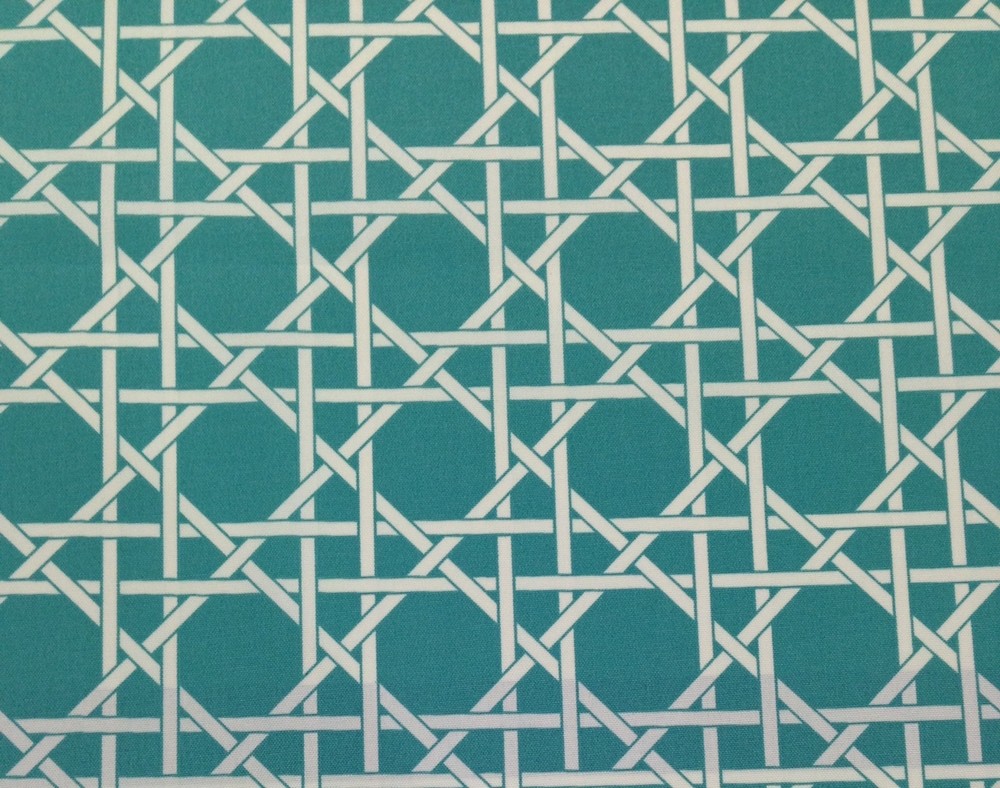 RICHLOOM KANE AQUA TEAL GEOMETRIC OUTDOOR FURNITURE FABRIC BY THE YARD 54″ W