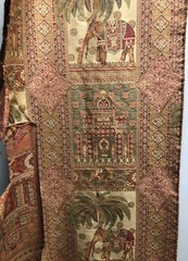 INDIA ASIAN DISCONTINUED ELEPHANT PALM TEMPLE TAPESTRY UPHOLSTERY FABRIC 19″X94+