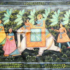 India Fabric Panel Parade Elephants 22×60 inch Hand Painted Details Indian Art