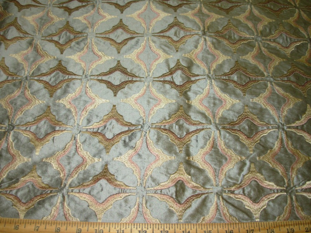 3 6/8 YDS 100% SILK CELTIC GEOMETRIC EMBROIDERY DRAPE UPHOLSTERY FABRIC FOR LESS