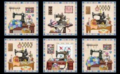 A Stitch in Time ~ Sewing Machine, Fabric Quilt Panel ~ Elizabeth Studio ~ 24″