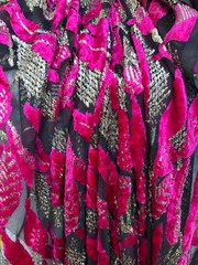 Hot Pink & Gold Velvet Burnout on chiffon Fabric By the Yard 42″ Wide