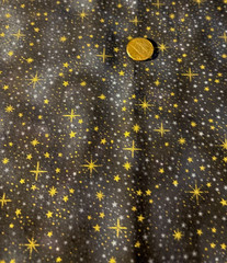 Hoffman ” Gold Stars on Blue/Black Sky * 100% Cotton Remnant * 8″ x 22″ *