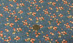 Vtg Allover Floral Print Fabric With Birds Cranston VIP Print Pink Tan Blue BTY