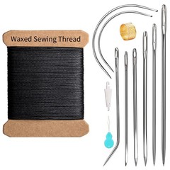 KAQRHFT Repair Sewing Kit, Upholstery Needle with 32 Yard Waxed Thread Black