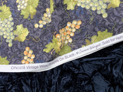 Vintage Wine Grapes On Black Susan Winget 100% Cotton Fabric — BY THE YARD