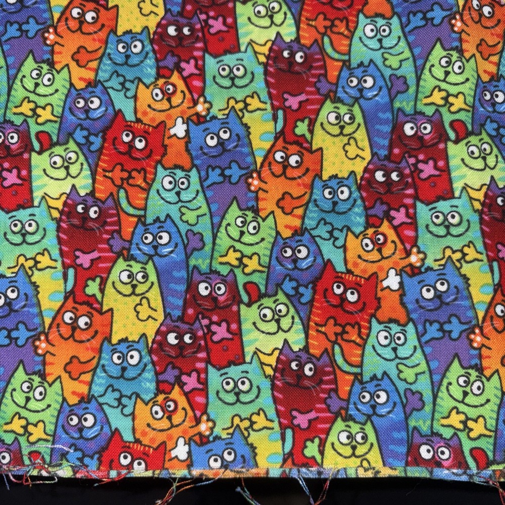 Cotton Animals Cats Kitten Colorful Multicolor Fabric Print 1.5 yards