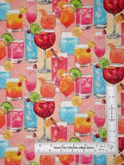 Food Alcohol Beverage Drink Peach Fabric By Yard Mixology Cotton 3 Wishes
