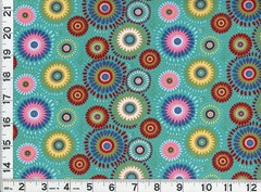 Fancy Rainbow Circle Flowers on Teal Quilting Sewing Fabric by Yard #325