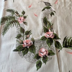 Lee Jofa cotton Chintz Floral Fabric Sample Remnant roses ferns rooster drapery