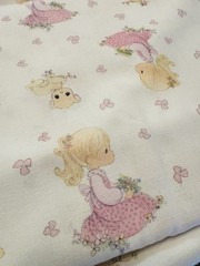 NEW Precious Moments Cotton Fabric GIRL IN FLOWER FIELD Kitty 2 YDS 44″W Pink