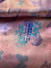 CP22219 Logo & Butterflies Hannah Montana Silky Fabric BTY/W 58”