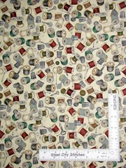 Spool Thimble Button Toss Ecru Cotton Fabric Quilting Treasures By The Yard