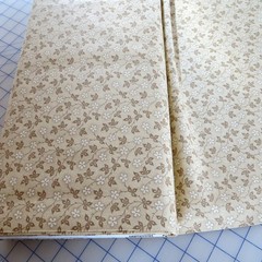 Yard, Tiny Tan Leaves & Flowers on Tan Cotton $3.99 Ships Any Amount Of Fabric.