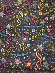 Lot of 3 Yards Happy New Year Cotton Fabric