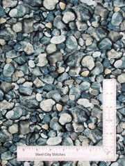 Rocks Pebbles Stones Fabric Open Air Blue & Gray Tones Cotton QT By The Yard