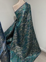 Green Blue Gold Metallic Brocade Fabric 58” Width Sold By Yard