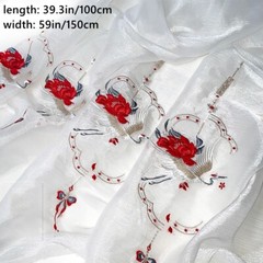 Retro Chiffon Fabric Embroidered Crane Floral Cloth Craft for Hanfu Curtain DIY