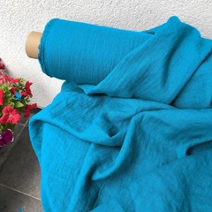 Bright Blue Linen Fabric By The Yard Soft Natural Material Sewing Clothing 58”
