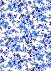 1 yard X 1.4meter China Blue White Flower Material Viscose Rayon Fabric For Robe