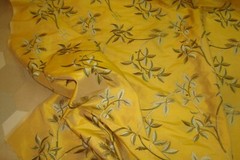 1 of 21 yds Designers Fabric Dupioni SILK Embroidered Foliage Drapery 54″ w BTY