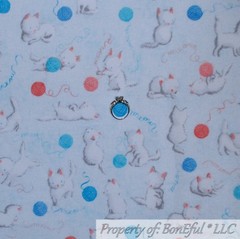 BonEful FABRIC FQ Cotton Flannel Quilt Blue White Pink Baby Girl Boy Kitty Cat S