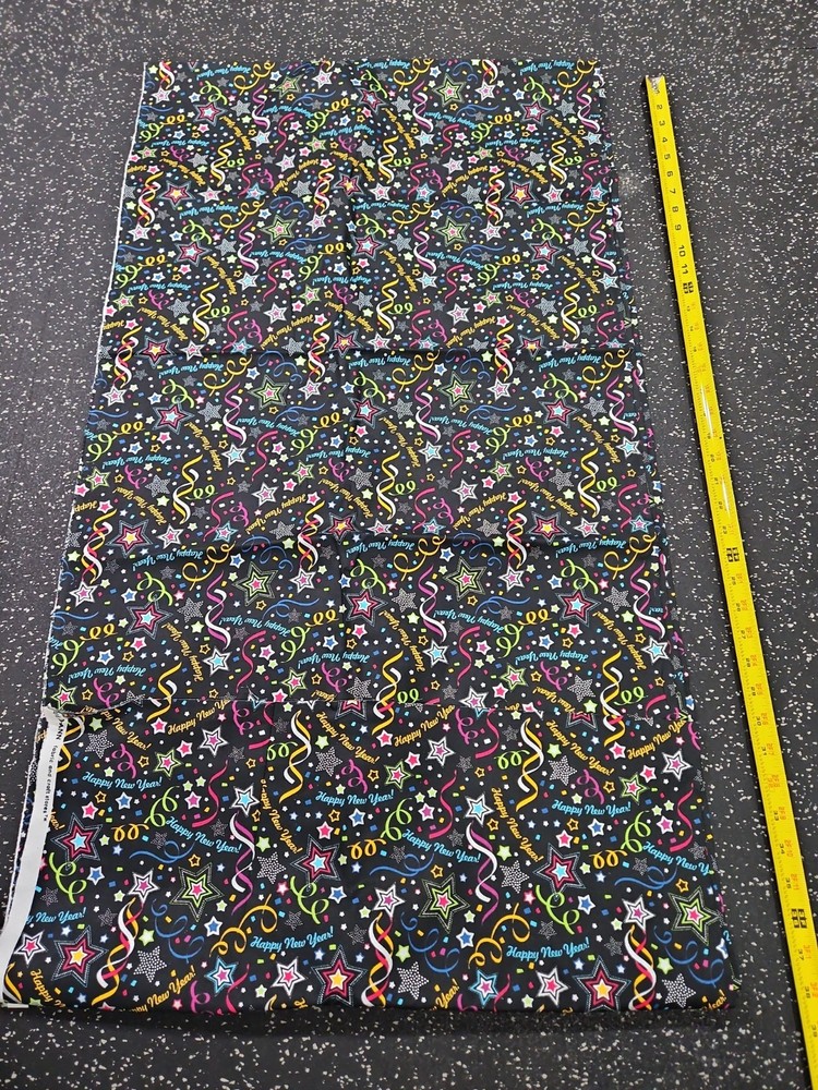 Lot of 3 Yards Happy New Year Cotton Fabric