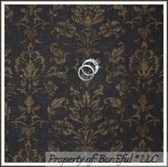 BonEful Fabric FQ Cotton Quilt Dark Brown Tan Chocolate Sm Damask Texture Flower
