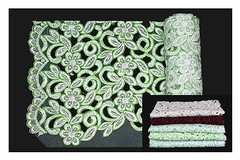 Lily White Blue Green Pink Burgundy Beaded Corded Embroidery Scalloped Fabric