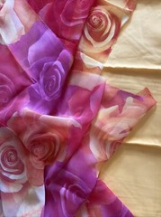 3.5mt Floral Organza Floral Fabric Orange Red Purple + Lining 58” Wide
