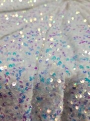 White Velvet Clear Iridescent Sequin Fabric By Yard Shine Sparkle Fashion Stretc