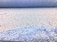 Embroidered Stretch Lace Apparel Fabric Sheer Scrolling Floral Lt Sky Blue ZZ412