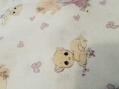 NEW Precious Moments Cotton Fabric GIRL IN FLOWER FIELD Kitty 2 YDS 44″W Pink