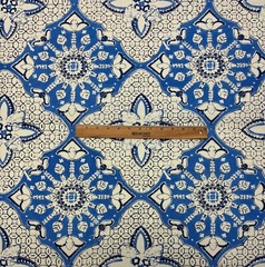 QUADRILLE CHINA SEA NEW BATIK FRENCH BLUE NAVY LINEN FABRIC 2.1 YARD 52″W