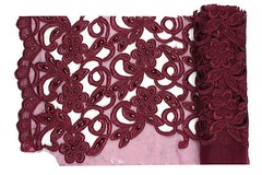 Lily White Blue Green Pink Burgundy Beaded Corded Embroidery Scalloped Fabric