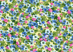 Light & Dark Blue Flowers w/ Pink Roses Quilting Sewing Fabric by the Yard