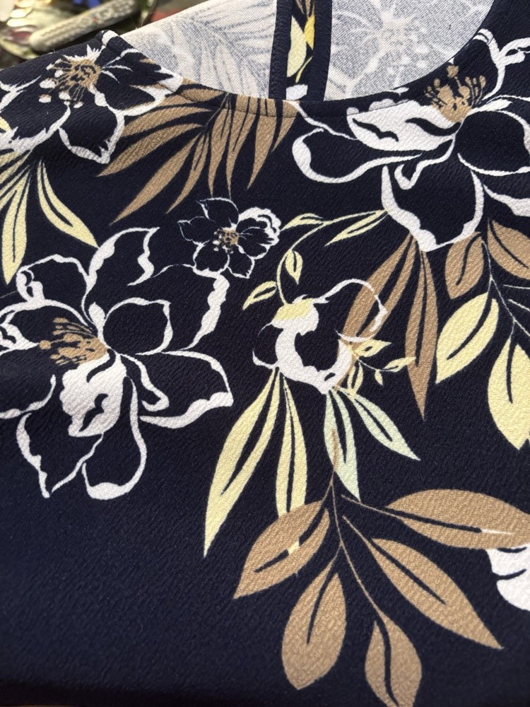Floral Synthetic Quilting Fabric Black White Tan Yellow Leaves Flowers