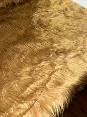 Golden Brown Faux Fur Fabric Remnant Uneven Cut Shaggy Long Pile 65″x55″