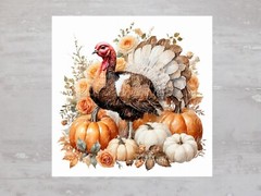 Thanksgiving Turkey In Pumpkin Patch Fabric Panel Craft Sewing Quilt Block A336